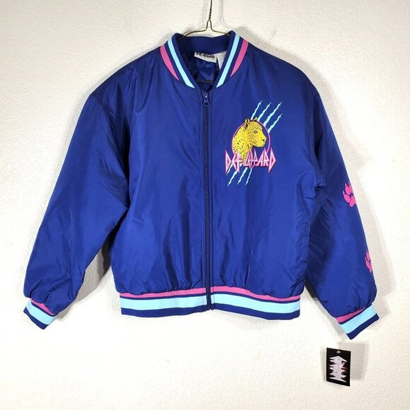 Def Leppard Youth Bomber Jacket Size 14/16 Navy Blue Polyester NWT - Picture 7 of 11